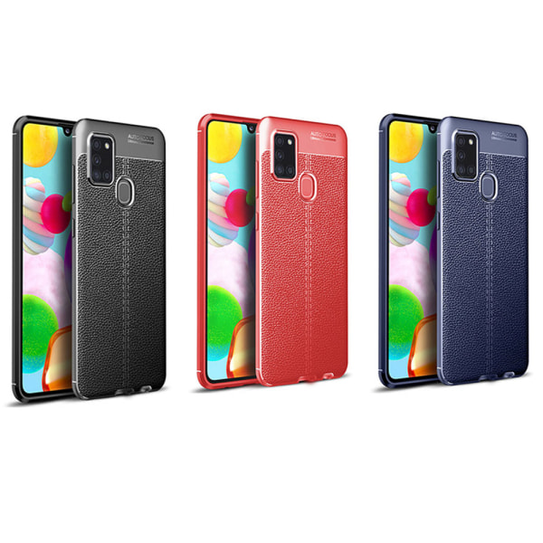 Samsung Galaxy A21S - Stilsäkert Litchi-Design Skal Mörkblå