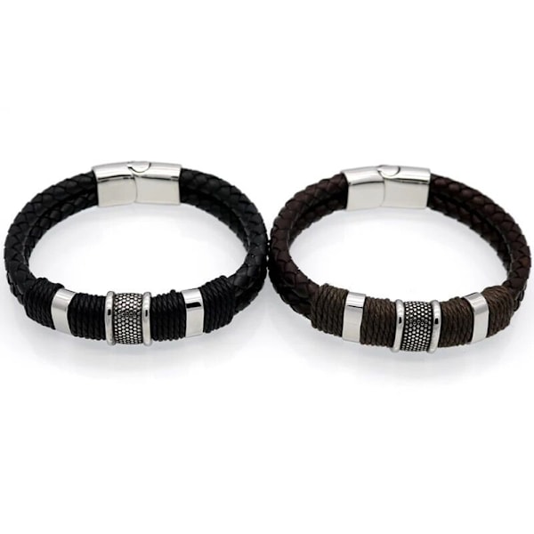 Stilsäkert Armband i Flätat PU-Läder Svart 21CM