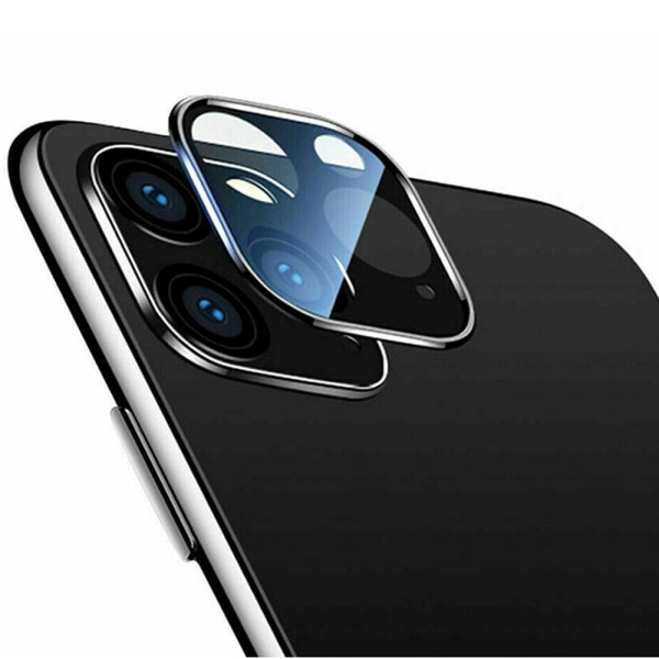 iPhone 11 Pro Max beskyttelsesfilm med metalramme til bagkameraobjektiv Svart