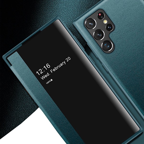 Samsung Galaxy S23 Ultra - Elegant Skyddsfodral med Vyfönster Grön