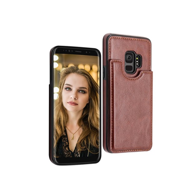 Elegant cover med pung/kortrum til Samsung Galaxy S9 Brun