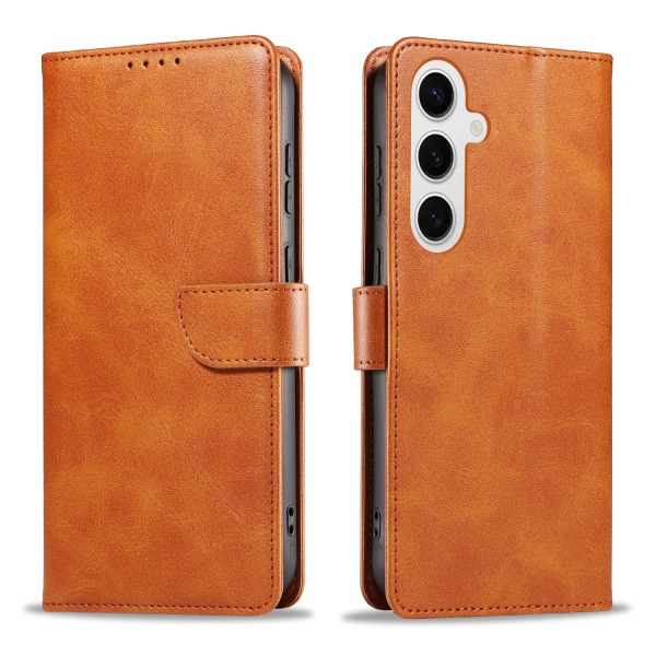 S24 Plus - Elegant Läderplånboksfodral i 6 färger Brown