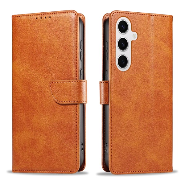 S24 Plus - Elegant Läderplånboksfodral i 6 färger Brun