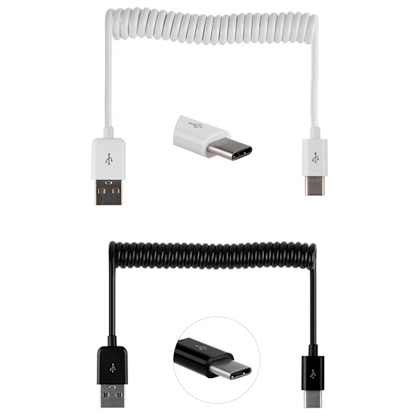 Praktiskt USB till Type-C Fjäder Laddningskabel Vit