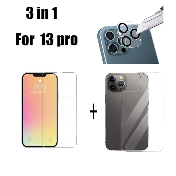 2-PACK 3-in-1 iPhone 13 Pro Fram- & Baksida + Kameralinsskydd Transparent