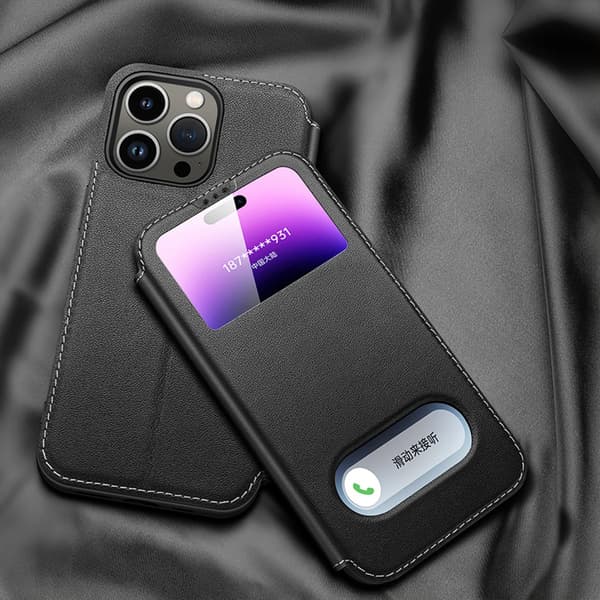 iPhone 14 Pro  TPU & Läderfodral för långvarigt skydd Svart