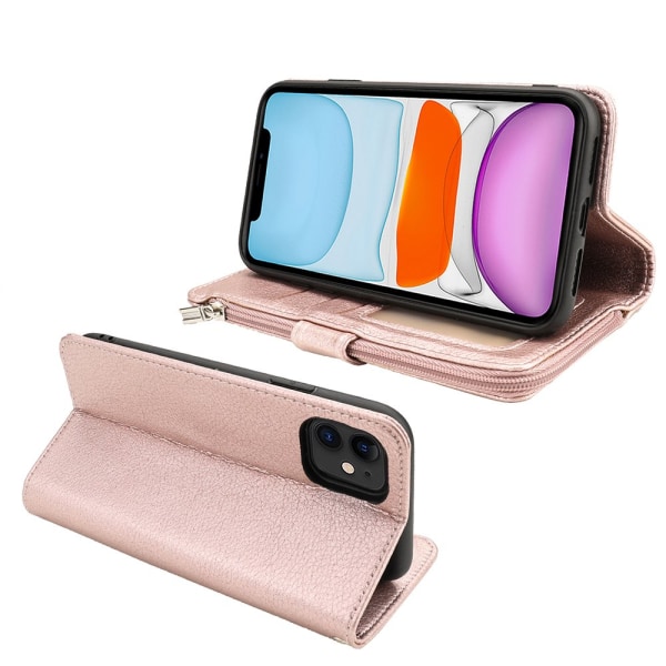Tyylikäs käytännöllinen lompakkokotelo - iPhone 11 Roséguld