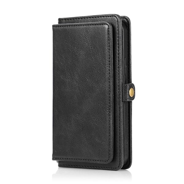 iPhone 15 Pro - Elegant Plånboksfodral i Lyxigt Läder med Korthållare Black
