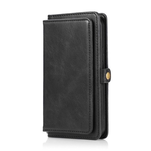 iPhone 15 Pro - Elegant Plånboksfodral i Lyxigt Läder med Korthållare Svart