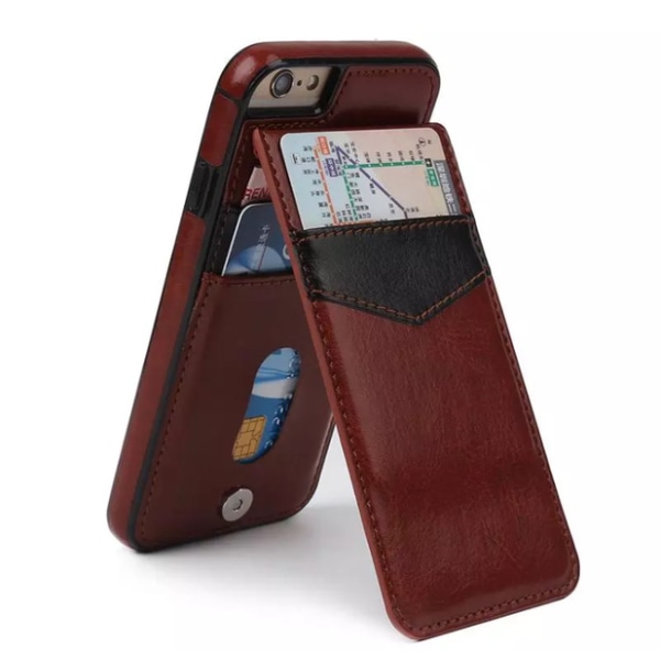 iPhone 8 Plus Eksklusiv Smart Robust Lærveske Lommebok/kortrom Röd
