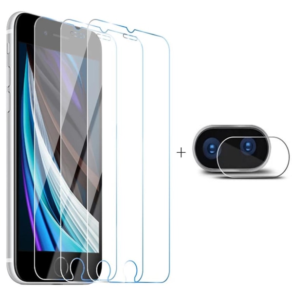 2-PACK iPhone 8 Plus skærmbeskytter + kameralinsebeskytter HD 0,3 mm Transparent/Genomskinlig