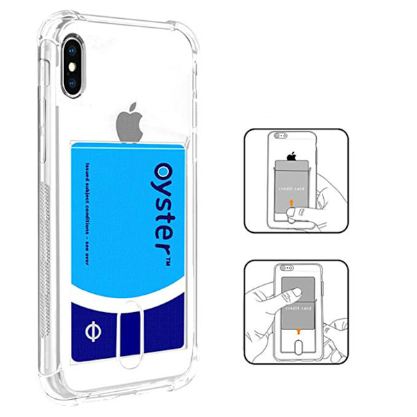 iPhone X/XS - Praktiskt Skyddande Skal med Kortfack Transparent/Genomskinlig