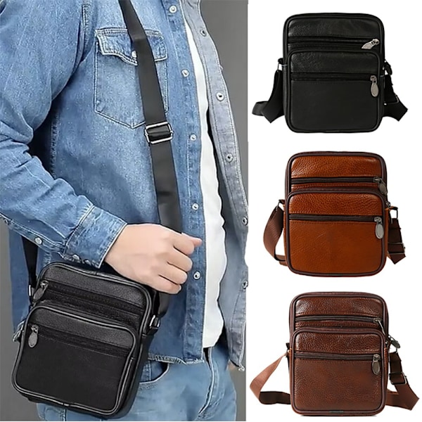 Stilren och Hållbar Crossbody Väska i Äkta Läder - Perfekt för Vardag och Resa Kaffe