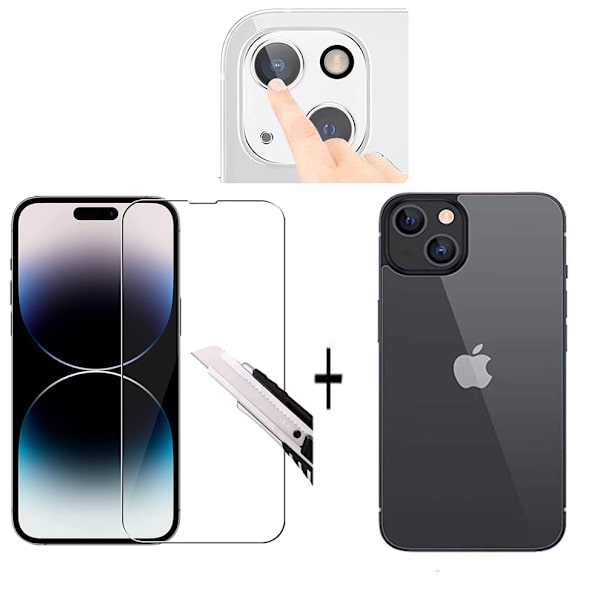 2-Pack iPhone 15 Plus Fram- & Baksida & Kameralinsskydd Transparent