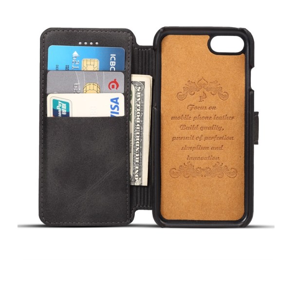 Klassiskt Läderfodral med Plånbok av Suteni - iPhone 6/6S Svart Svart