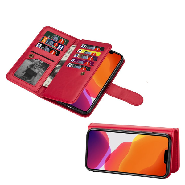 iPhone 13 Mini - Praktiskt 9-Kort Plånboksfodral Röd