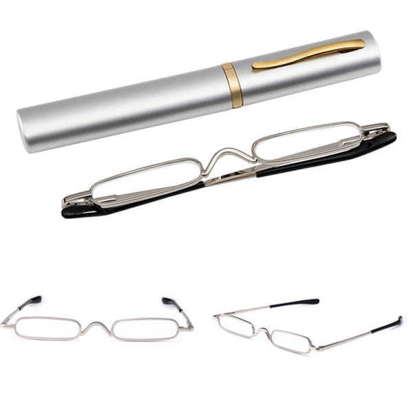 Læsebriller med styrke +1.0 - +4.0 med bærbar metalæske Grå +1.0