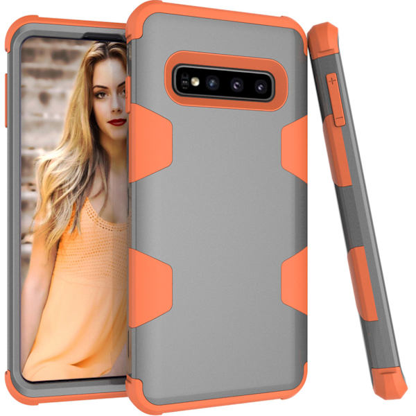 Samsung S10 - Praktiskt och Stilrent Skal "Rugged Robot" Grå/Orange