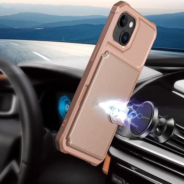 Elegant pungetui i luksuriøst PU-læder til iPhone 15 Roséguld