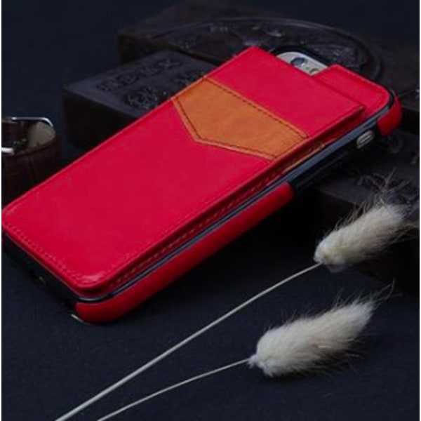iPhone 7 PLUS - Elegant praktisk lærveske med lommebok/kortrom Röd