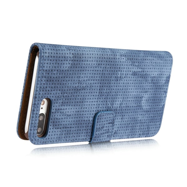 Lommebokdeksel i retrodesign fra LEMAN for iPhone 7 Plus Blå