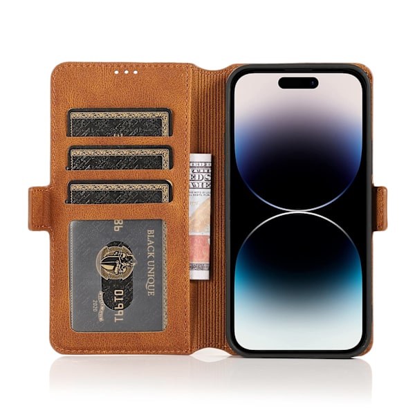 iPhone 15 Plus - Elegant Flip Wallet Skinnfodral Brun