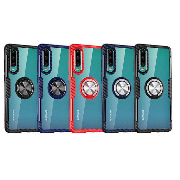 Skal med Ringhållare - Huawei P30 Röd/Silver