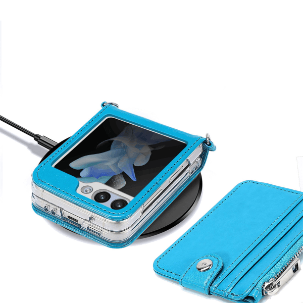 Samsung Galaxy Z Flip 5 - PU-nahasta valmistettu retrotyylinen lompakkokotelo Marine blue
