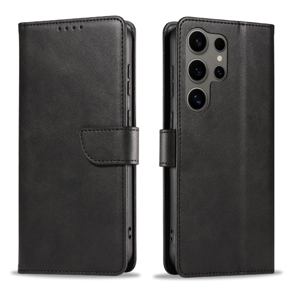 S24 Ultra - Elegant Läderplånboksfodral i 6 färger Black