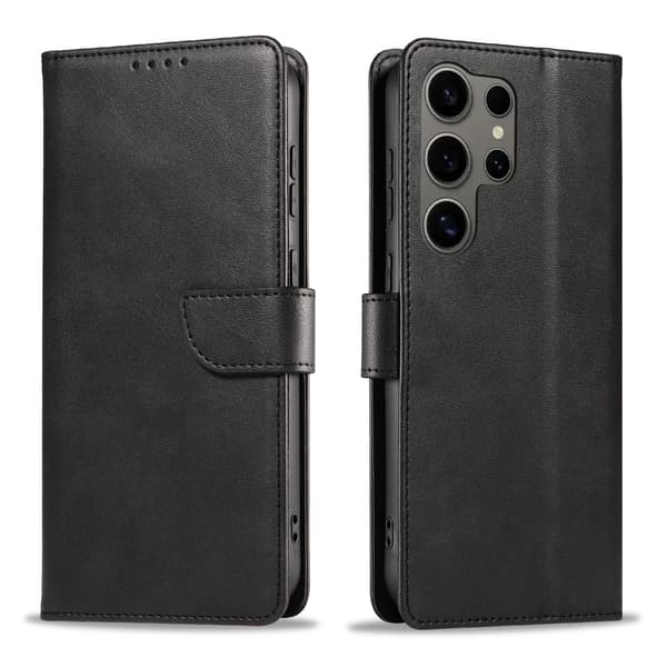 S24 Ultra - Elegant Läderplånboksfodral i 6 färger Svart
