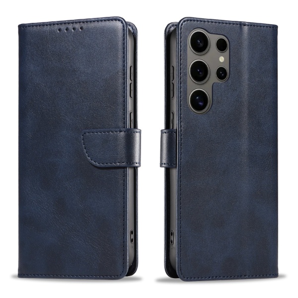 S24 Ultra - Elegant Läderplånboksfodral i 6 färger Marinblå
