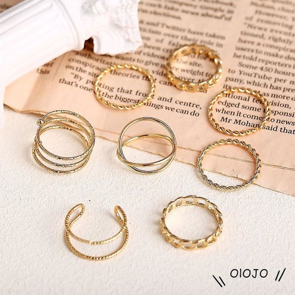 8 st/ set Vintage Guld/Silver Kvinnor Heart Twist Finger Ring Mode Smycken Present