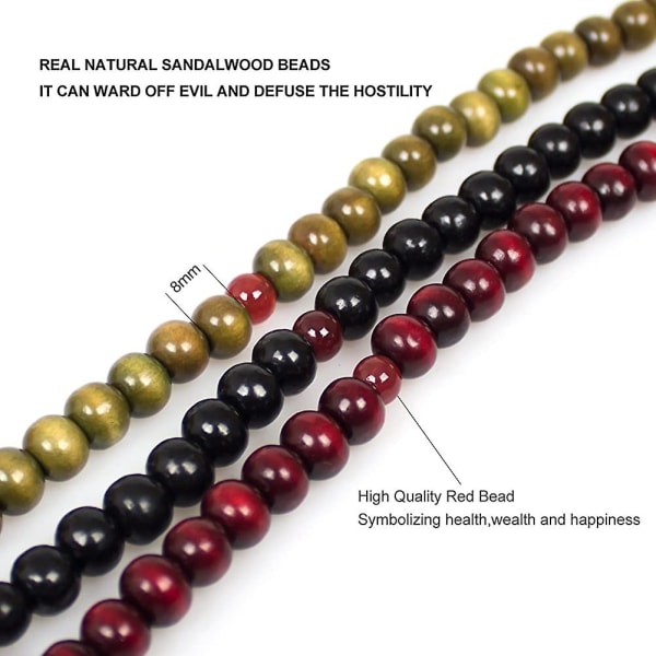 3st Män Kvinnor Buddhist 108 Prayer Mala Beads Sandelträ Armband Naturlig 8mm present