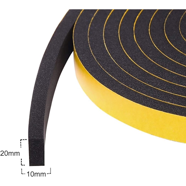 Dør- og vinduesforseglingstrimmel af skumgummi, vejrbestandig, 20 mm x 10 mm x 2 m, tyk trækfri isoleringstætning, møbelbeskytter, 1 rulle -