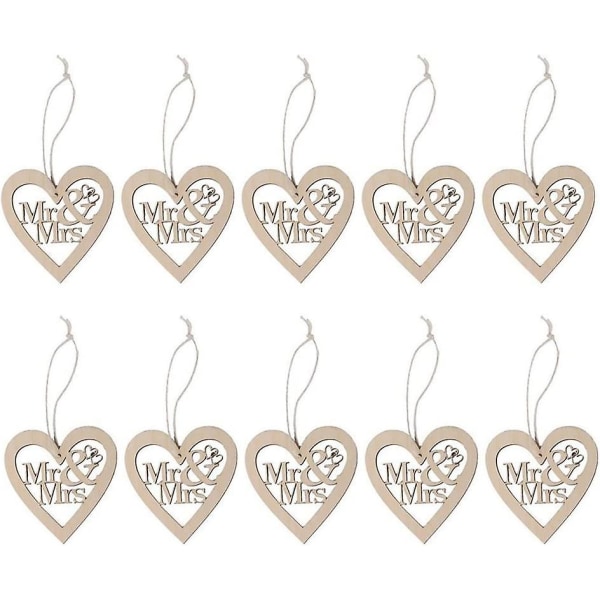 10 st Mr And Mrs Wooden Hearts Embellishments Hängen med hängsnöre