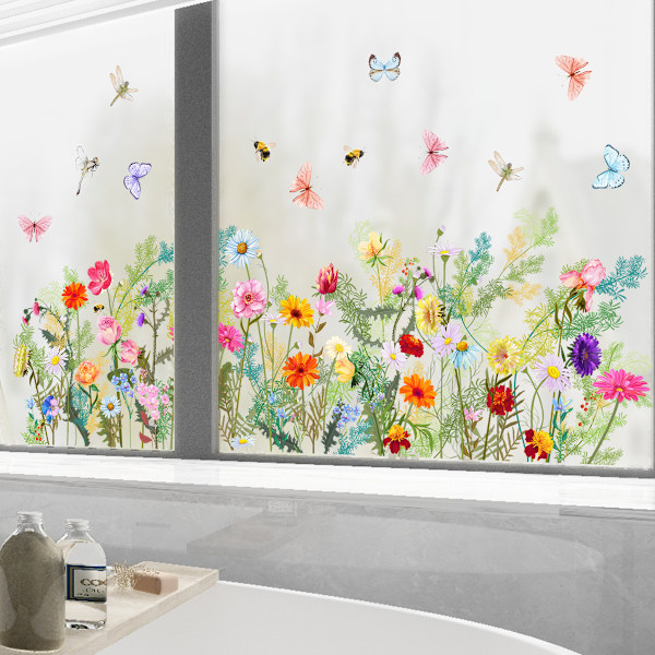 Anti-Collision Iris Garden Flower Window Stickers Glass Stickers Non-Stick Window Door Bathroom Decals Decals 30*60cm*2PCS