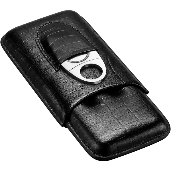 Leather Cigar Case Travel Humidor for 3 Cigars with Cigar Cutter