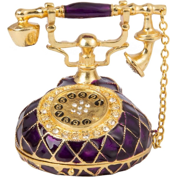 Vintage stil handmålade lila telefon form smycken prydnadsföremål Box med rik