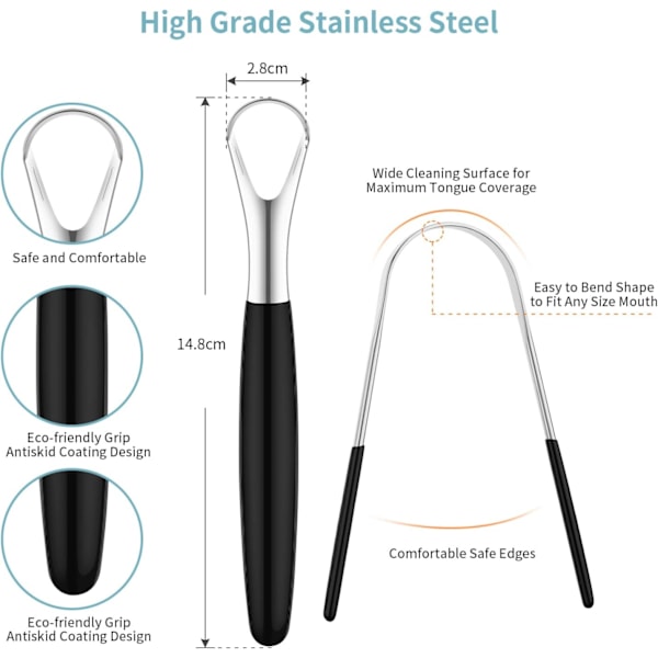 4 stk. tungeskraber, reducerer dårlig ånde tungerengøring rustfrit stål mundtungebørster skønhedsværktøjer
