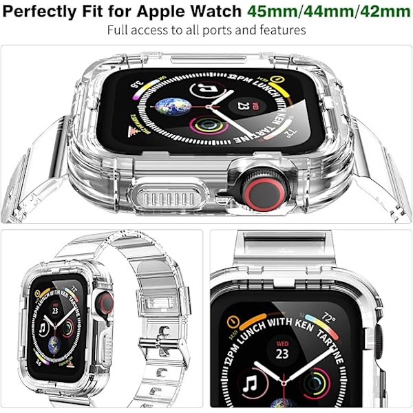 Transparent, kompatibel med Apple Watch-rem 45mm 44mm 42mm, udskiftningsrem til fastgørelse af Apple Watch-rem til iWatch Series SE/8/7/6/5/4/3/2/1 (45mm/