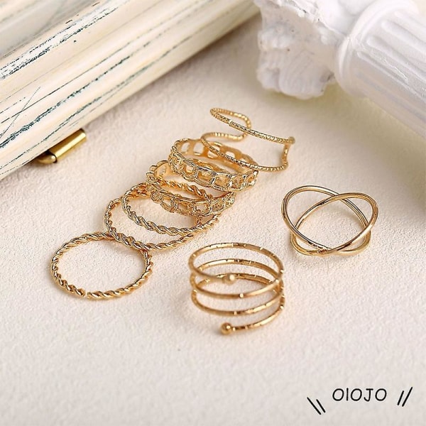 8 st/ set Vintage Guld/Silver Kvinnor Heart Twist Finger Ring Mode Smycken Present