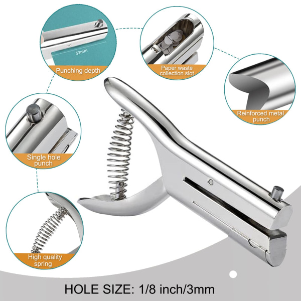 Enhullsstans med ett hull, 2 tommers dypt svelg, kraftig hullstans, papirhullstans, bærbar håndholdt lang hullstans for papir, ID-kort, PVC-kort, plast, papp