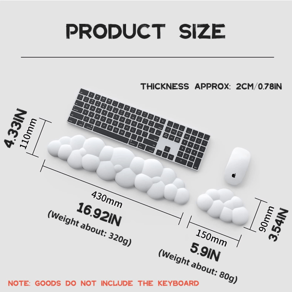 Skyformet håndleddsstøtte, musearmstøtte i skyform, musehåndleddsstøtte, søt skyhåndleddsstøtte, praktisk for å skrive for å lindre smerte (hvit liten størrelse)