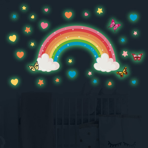 Glow-in-the-dark rainbow wall stickers Glow-in-the-dark rainbow butterfly and heart stickers Glow-in-the-dark ceiling bedroom living room decoration