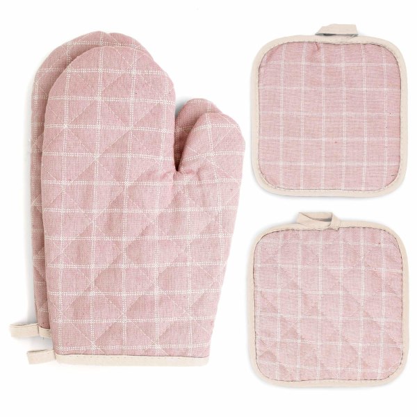 Oven Mitts and Pot Holders Set 4 Piece, Pink Oven Gloves for Kitchen Heat Resistant, Hot Pads and Oven Mitts Women's Cooking Baking Gloves