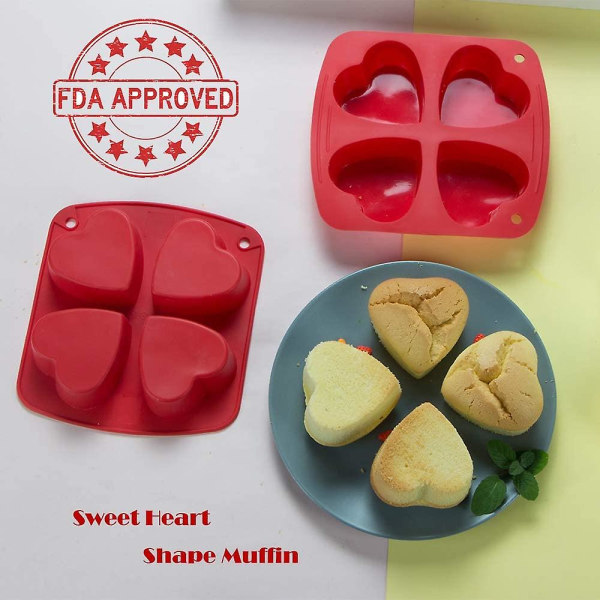 Hjärtformad tårtform i silikon 4 kakformar för bakning Set, 2