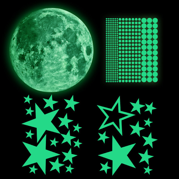 Glow in the Dark Stars and Moon for Ceiling, Luminous Stars and Moon, Kids Room Wall Decor, Sticky Fluorescent Stars, C