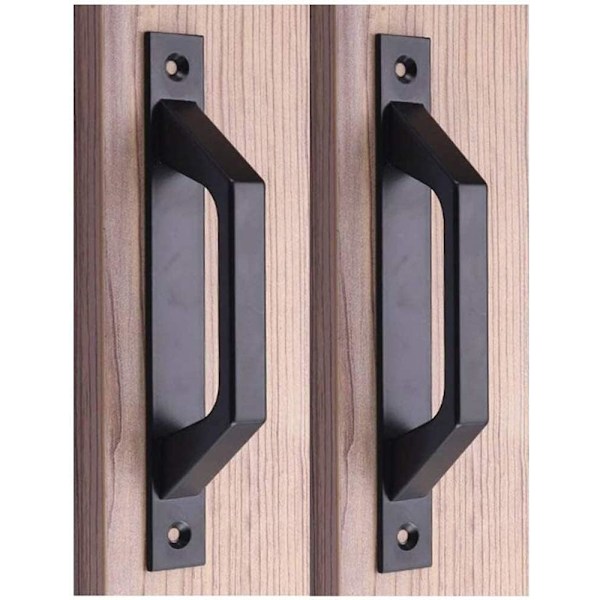 Wood Handle 19.6cm Carbon Steel Sliding Door Handle Barn Door Pull Handle (D black)