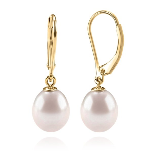 Featured AAA+ Quality Freshwater Cultured Pearl Earrings - Dangle Stud Pearl Earrings - Gold-8cm