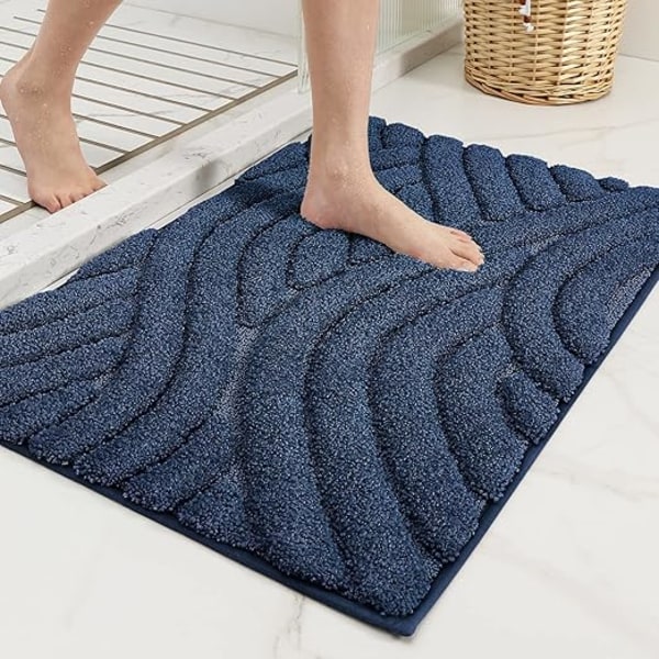 Non Slip Bath Mat 40x60cm (Blue), Absorbent Bath Mat, Soft Microfiber Shower Mat, Machine Washable, Durable Bath Mat